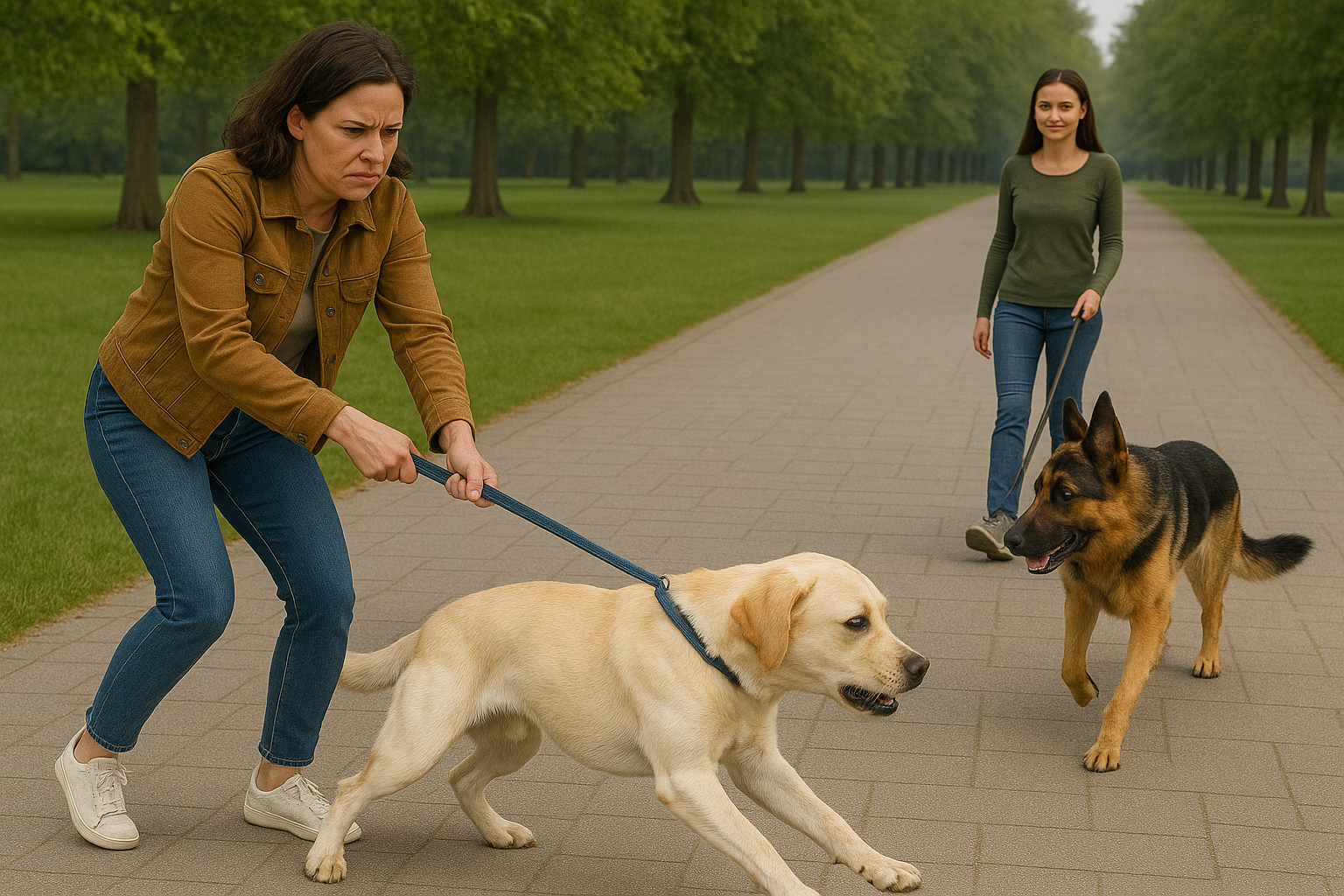 DOG PULLING TOWARDS OTHER DOG