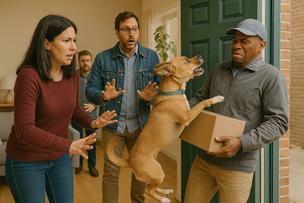 JUMPING UP ON DELIVERY PERSON 427