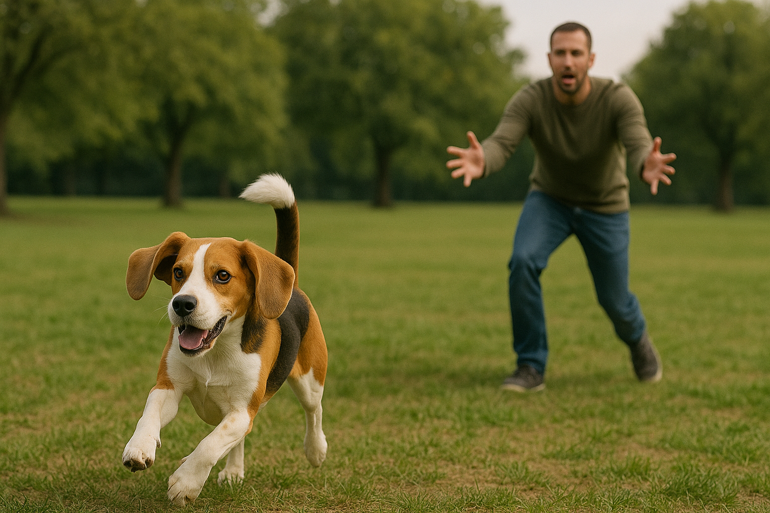 dog running away from its owner